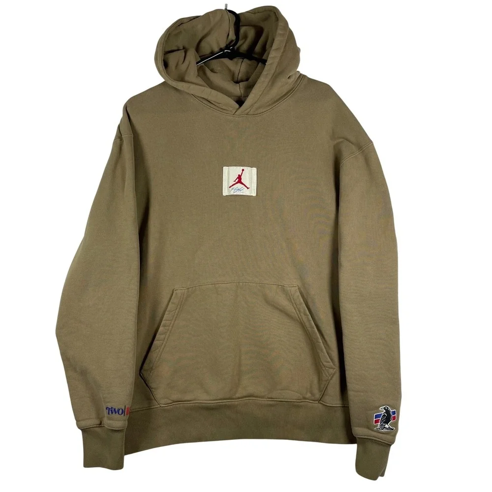 Jordan x Two 18 Mens Flight Fleece Hoodie Driftwood Brown DV7111-283 Medium